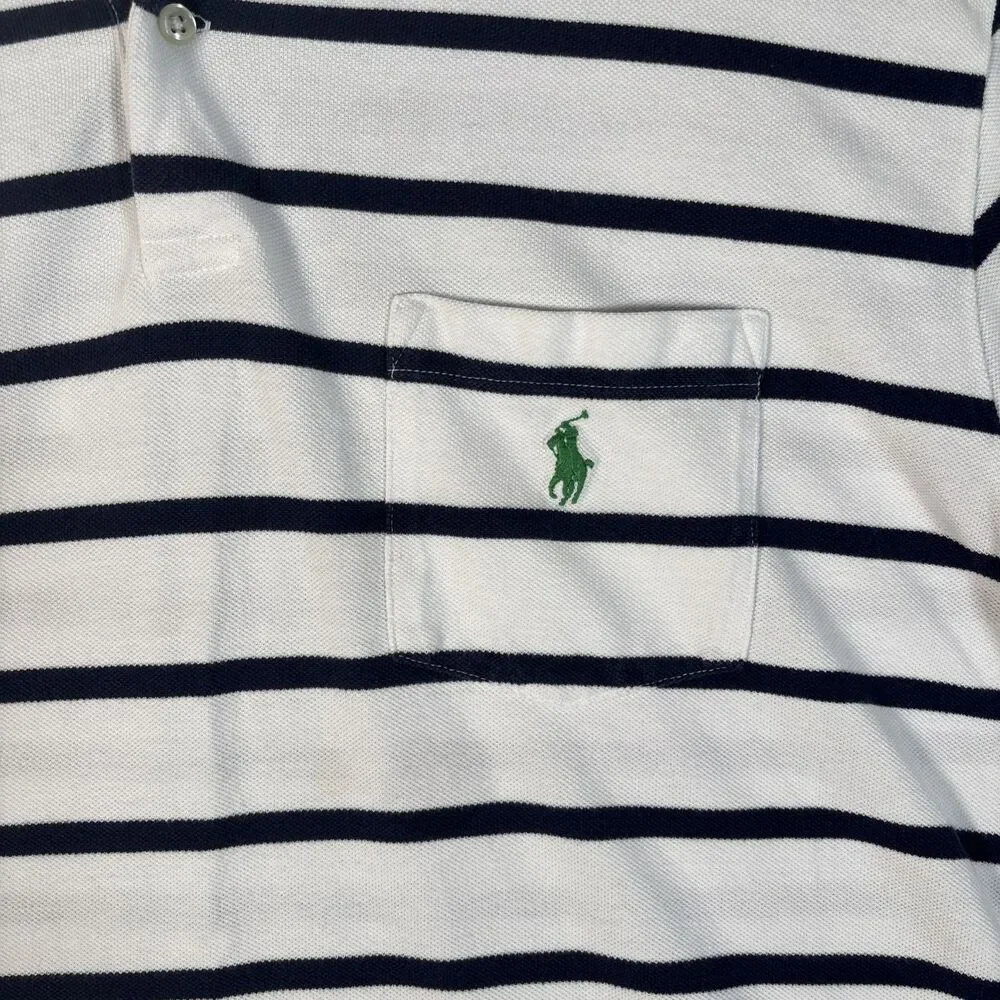 Polo By Ralph Lauren Polo Shirt Men’s Size L White Navy Blue Stripes Green‎ Pony